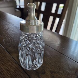 Vintage Crystal Decorative Baby Bottle With Silver-Plated Top